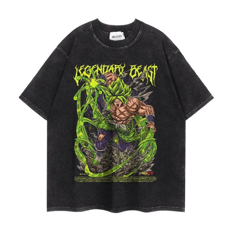 

Футболка Dragon Ball Broly в стиле аниме, винтажная, с эффектом потертости, с коротким рукавом, уличная одежда, свободный повседневный топ, лето Y2K 2026