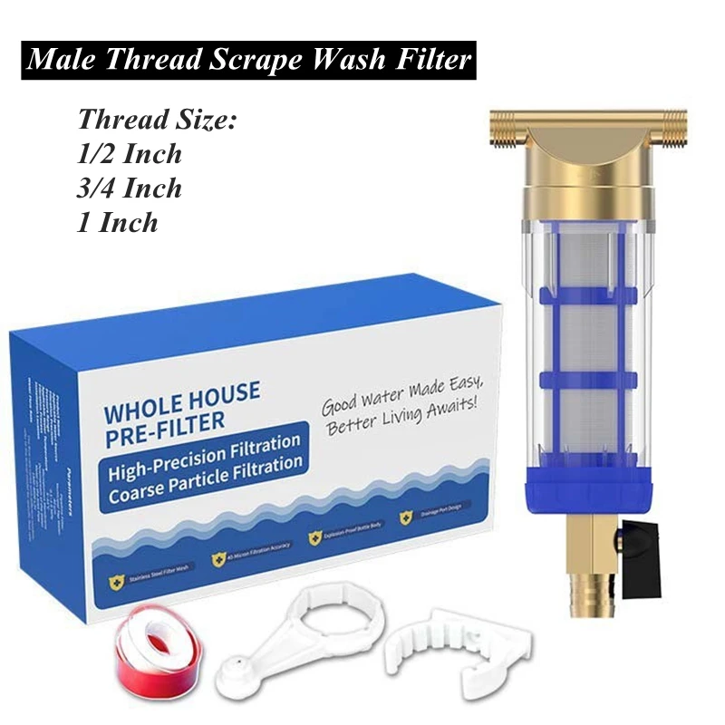 40μm Brass Pre Filter 1/2'' 3/4'' 1'' Male Thread Scrape Wash Impurity Filter Home Water Kitchen Quality Filtration System