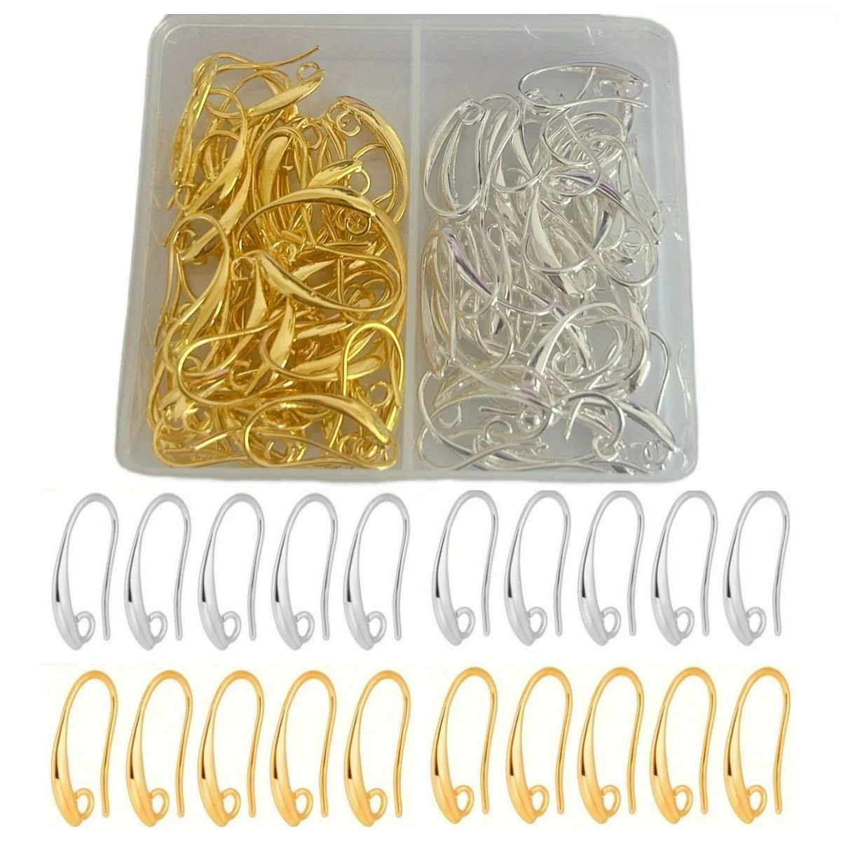 1 Box of Golden and Golden Mixed Color New Hot Selling New Diy Earrings, Smooth Surface Hook Shaped Jewelry Making Supplies