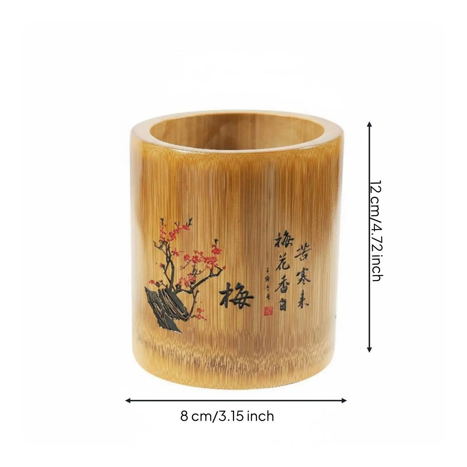 Bamboo Pen Holder Multi-purpose Carved Pen Container Wooden Brush Pot for Office Aesthetic Organization