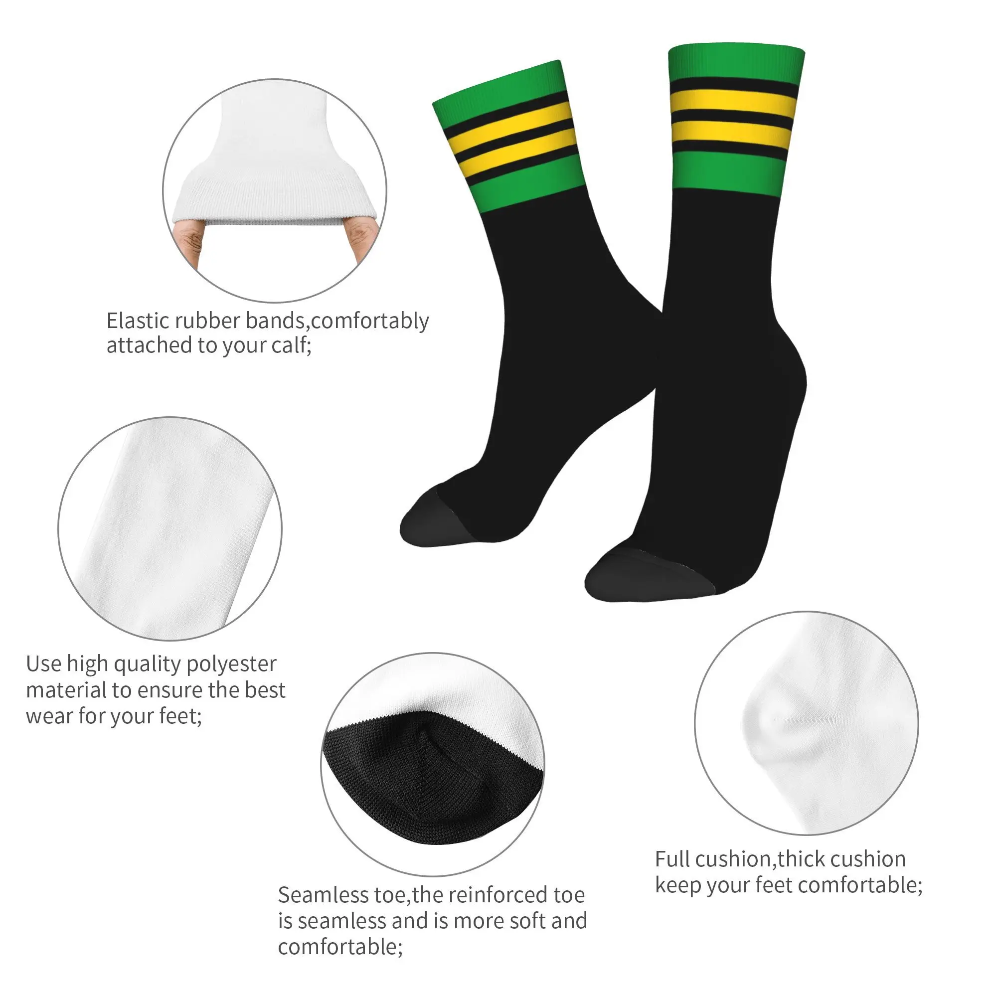 Custom Jamaica Racing Stripes Dress Socks for Men Women Warm Funny Novelty Jamaican Patriotic Crew Socks