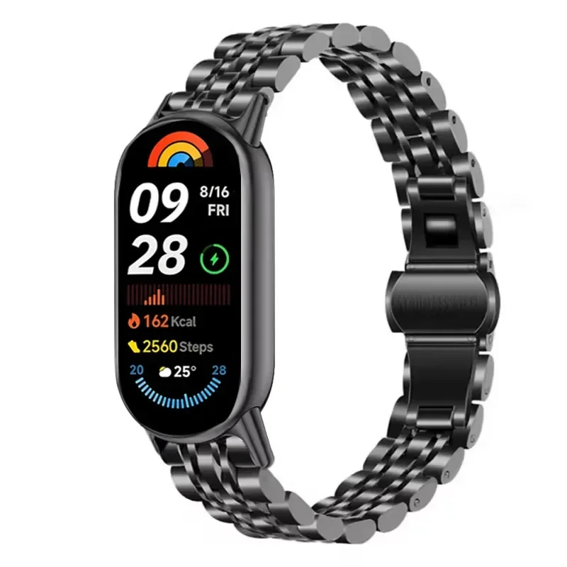 Pulseira de metal para xiaomi band 9 8, pulseira confortável de aço inoxidável para xiaomi miband 9 correa, acessórios de pulseira