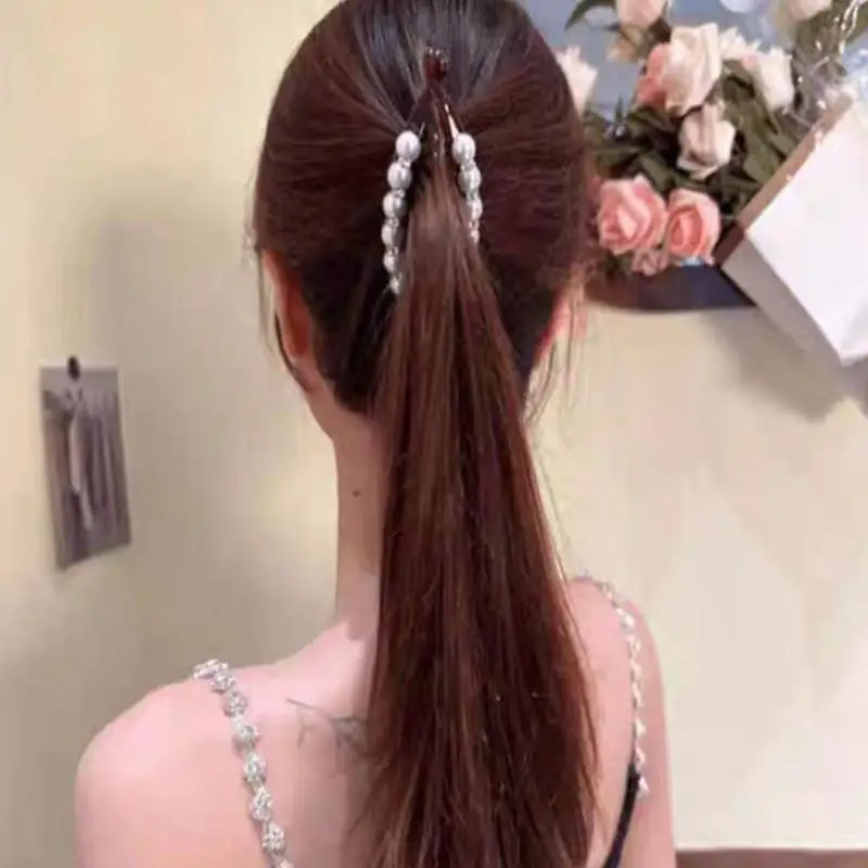 Damen-Haarspange mit Perlen und Strass, Bananenclip für Mädchen, Haarklammern, Haarspangen, Fischschwanz-Clip, Haar-Accessoires – Detail 6