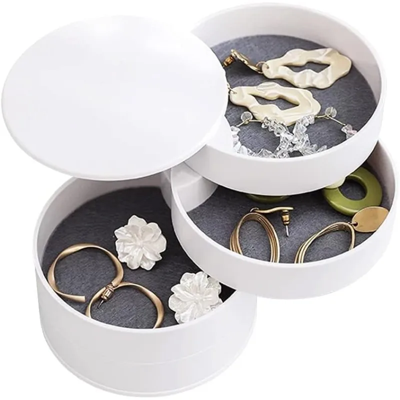 Jewelry Organizer Small Jewelry Storage Box 4-Layer Rotating Travel Jewelry Tray Holder for Women Bracelets Rings Bracelets Earrings (White)