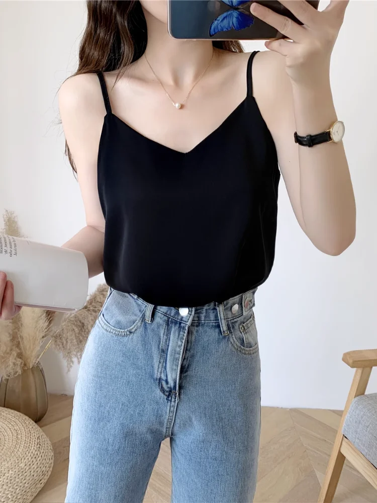 Summer New Women's Sleeveless Chiffon Tank Top Loose Short Style Base Shirt Outerwear Inner Match Ins Style Fashion Commute