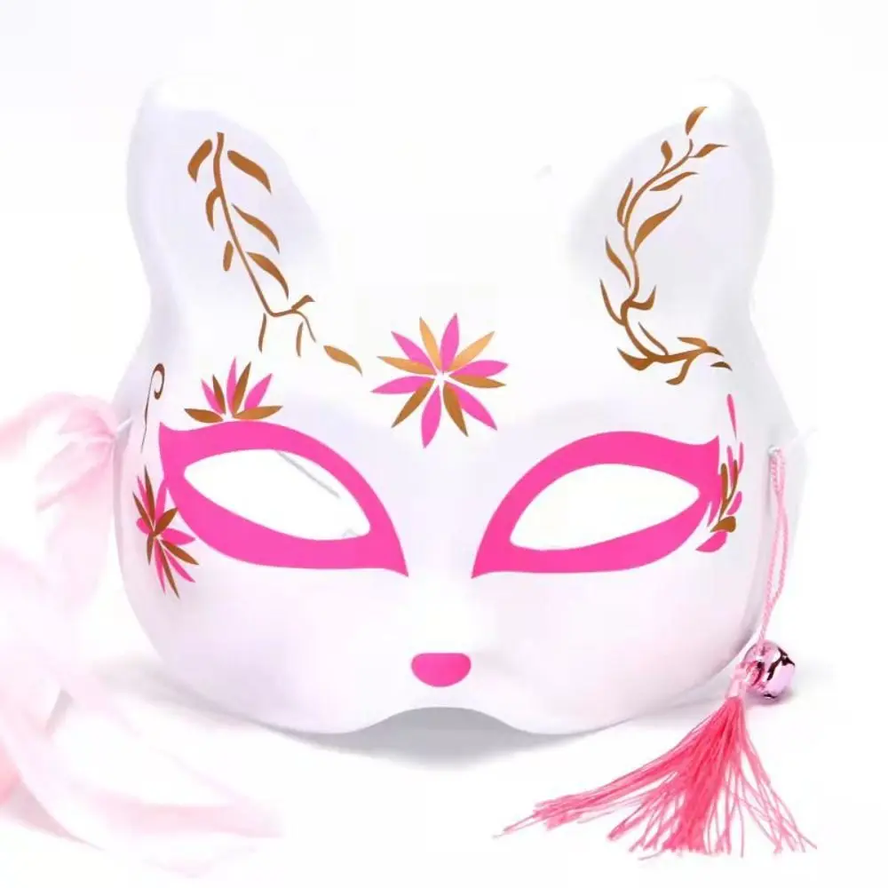 Pintados à mão Anime Fox Máscara, Metade do Rosto Gato Máscaras, Masquerade Festival Party Props, Japonês Cosplay Rave, 2Pcs