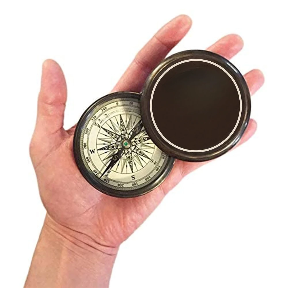 

Brass Compass, Pocket Compass with Wooden Box, Gift, Student, Graduation, Retirement, Promotion, Birthday Compass