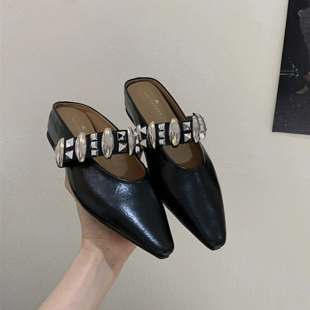 أحذية ماري جين النسائية البغال خط واحد حزام كريستال تصميم الشقق لطيف أشار تو عارية الذراعين النعال الصيف الشاطئ الشرائح الأحذية