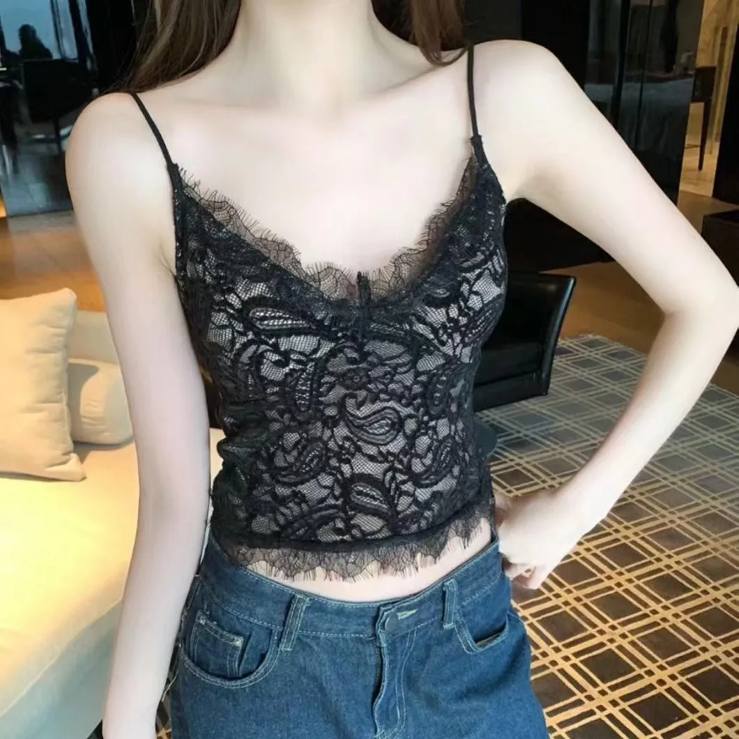 Sexy Lace Sling Vest Women's New Model with Chest Pad, Comfortable Slim Fit Outside