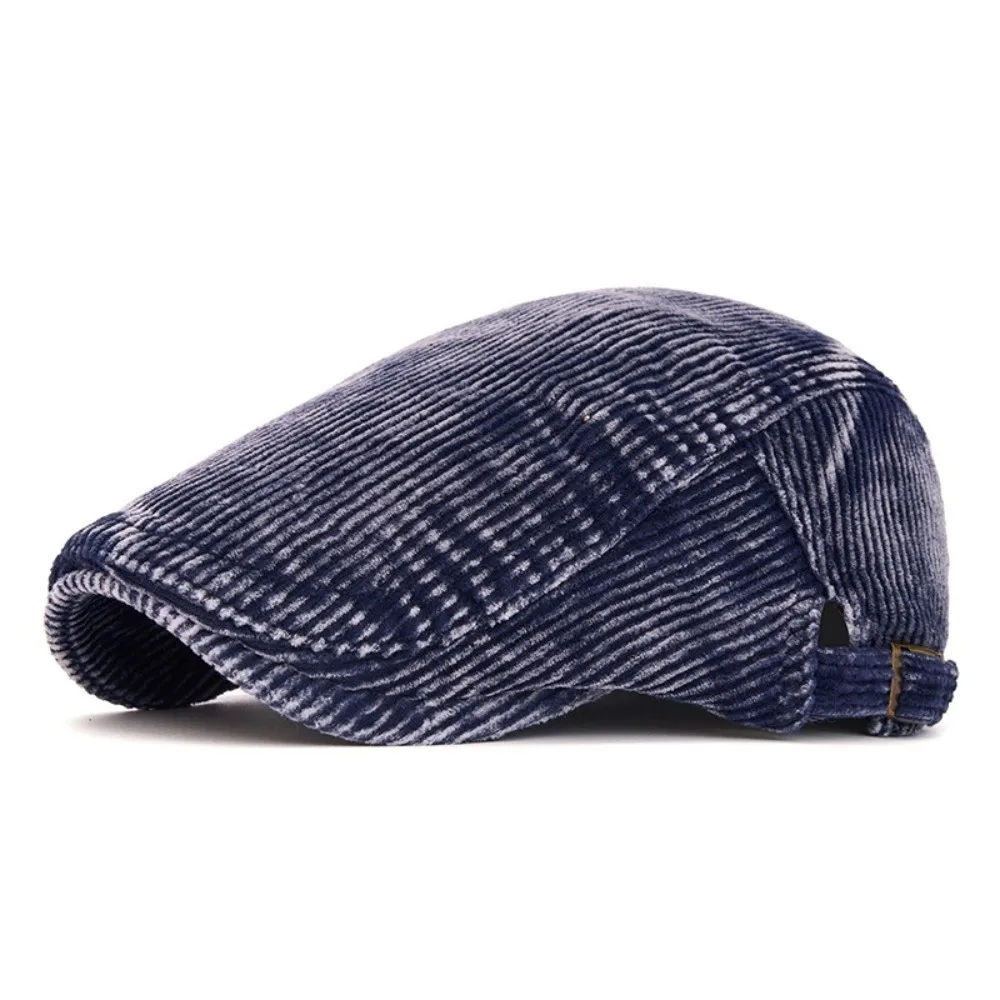 Retro British Style Corduroy Flat Cap Adjustable Warm Newsboy Hat Windproof Soft Lined Driving Cap Driving Use