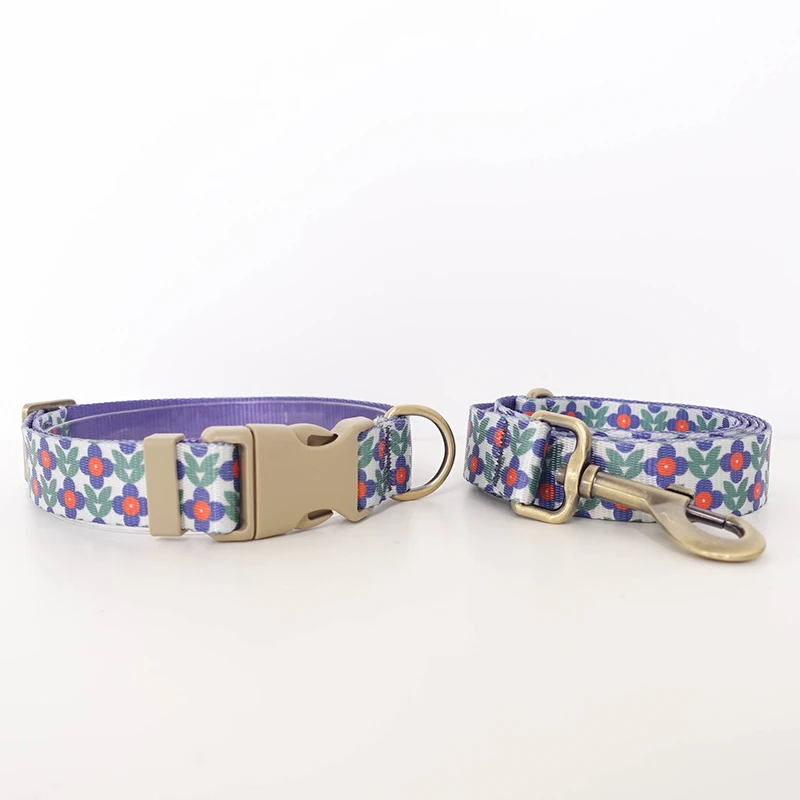 PLATTCO Nylon Printed Dog Collar Adjustable Collar Set For Dogs Pet Products Custom Engraved Nameplate Pet Supplies PDC359