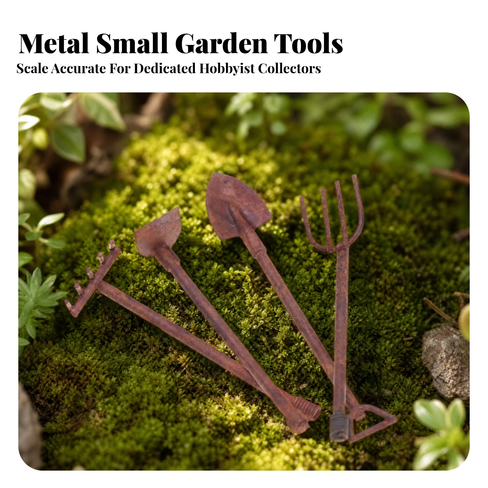 4 Pieces Miniature Metal Garden Tool Set Weathered Dollhouse Garden Tools Mini Shovel Set Whimsical for Diorama Builders
