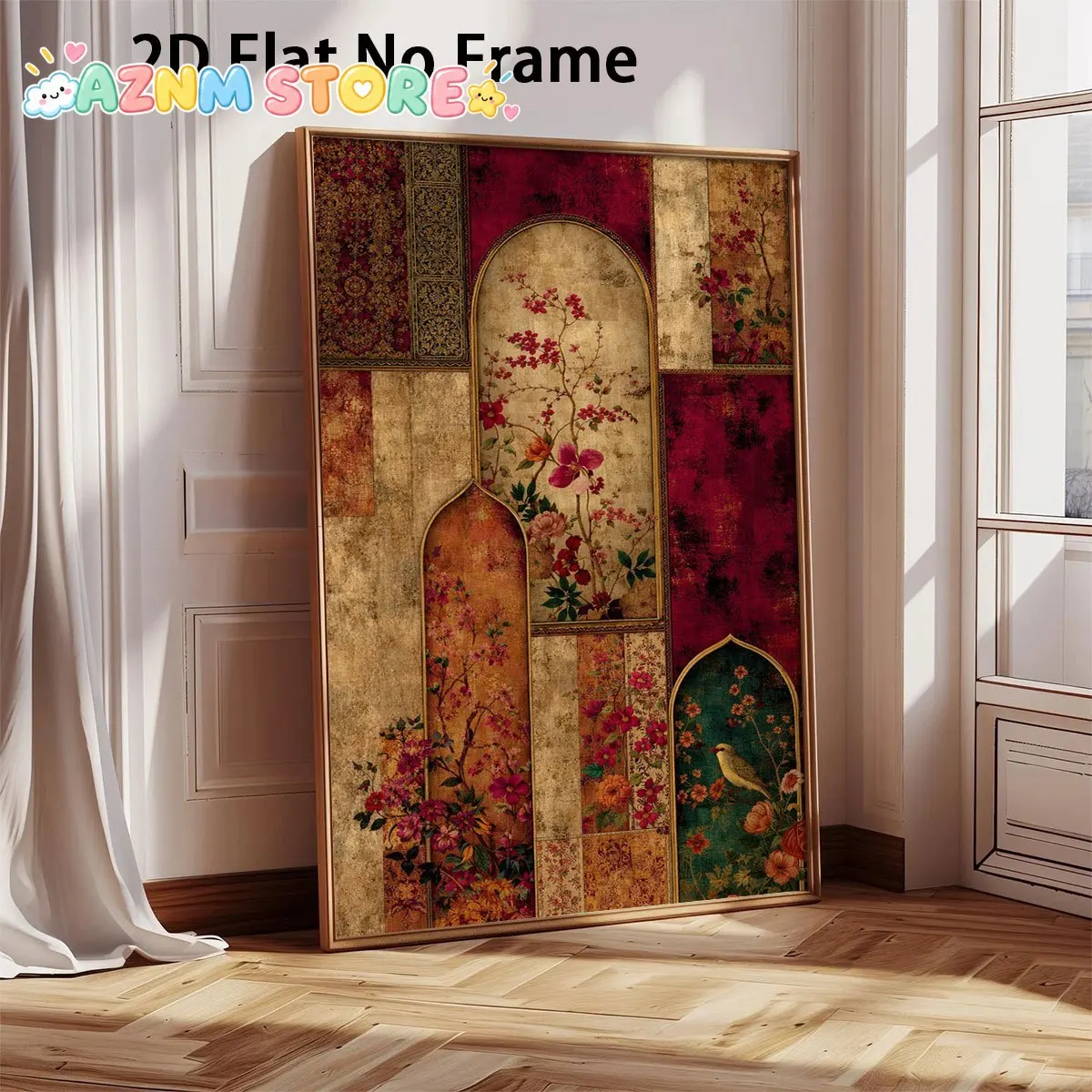 2027 1pc  Prints Floral Bird Art Posters Vintage Oriental Style Wall Decoration Unframed Canvas Printing Home Decoration Suit