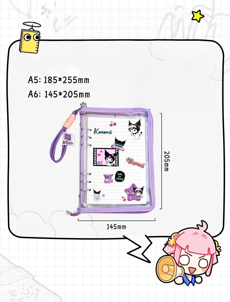 Picture 4: A5 6 Ring Clear Storage Binder Waterproof Sparkling PVC Zipper Notebook with Binder Pockets, Divider, Refill Paper,Sticker