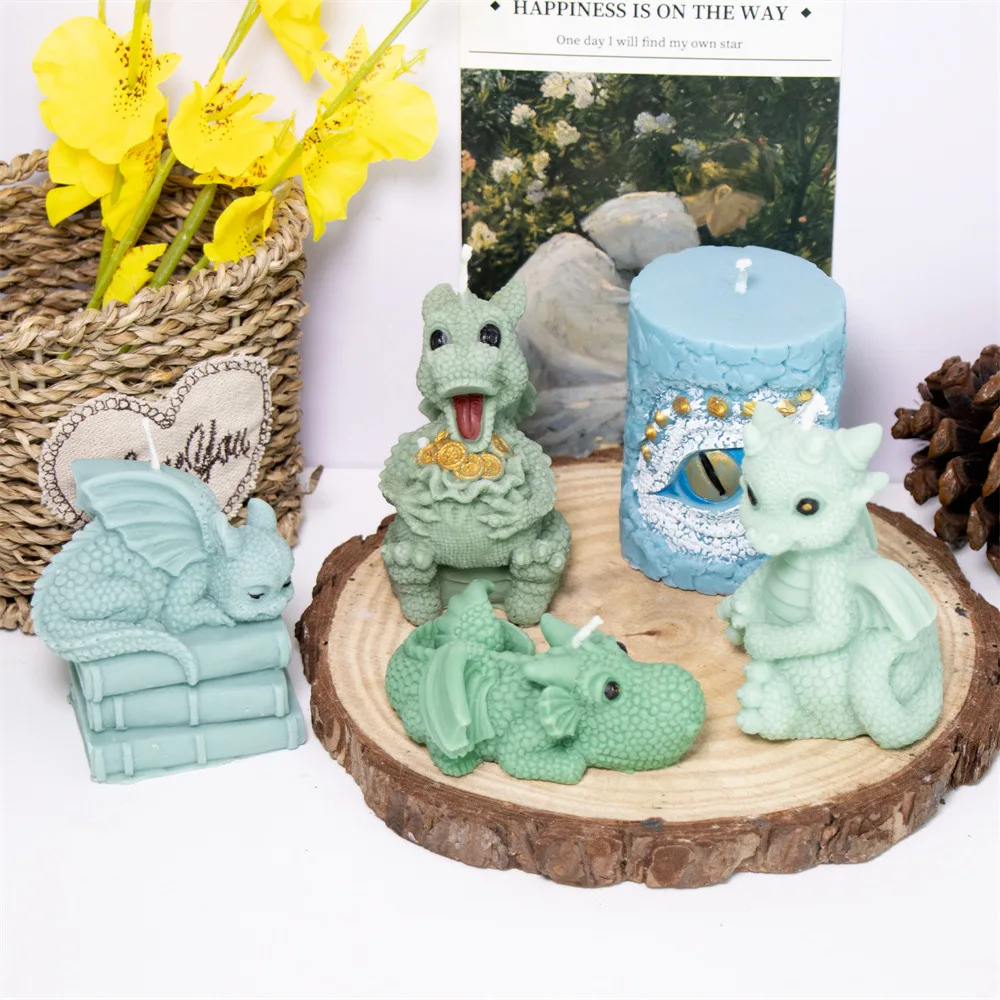 ثلاثية الأبعاد تحلق التنين شمعة قالب من السيليكون لتقوم بها بنفسك لطيف الطابق ديناصور لونجان العمود الجبس الراتنج قالب من السيليكون الأثاث دمية الديكور