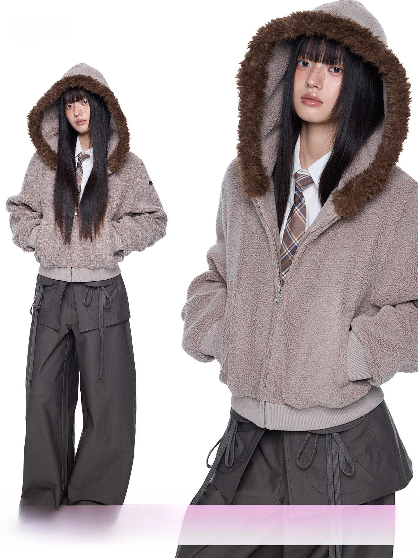 

Женский повседневный свободный кардиган-куртка EZEK с капюшоном и воротником из искусственного меха, дышащий, из полиэстера, короткое пальто-топ