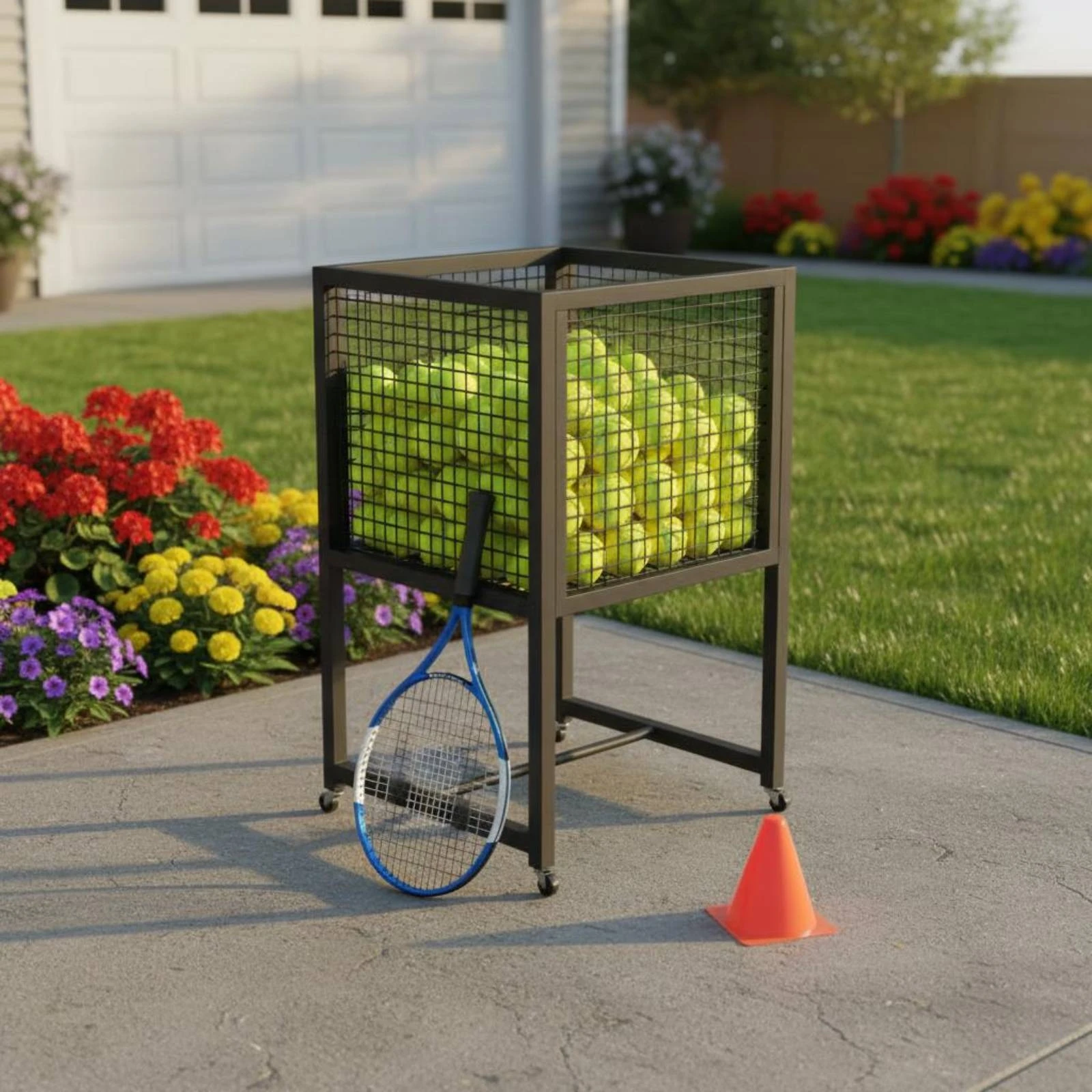 

Rolling Tennis Basket Black Portable Ball Carrier