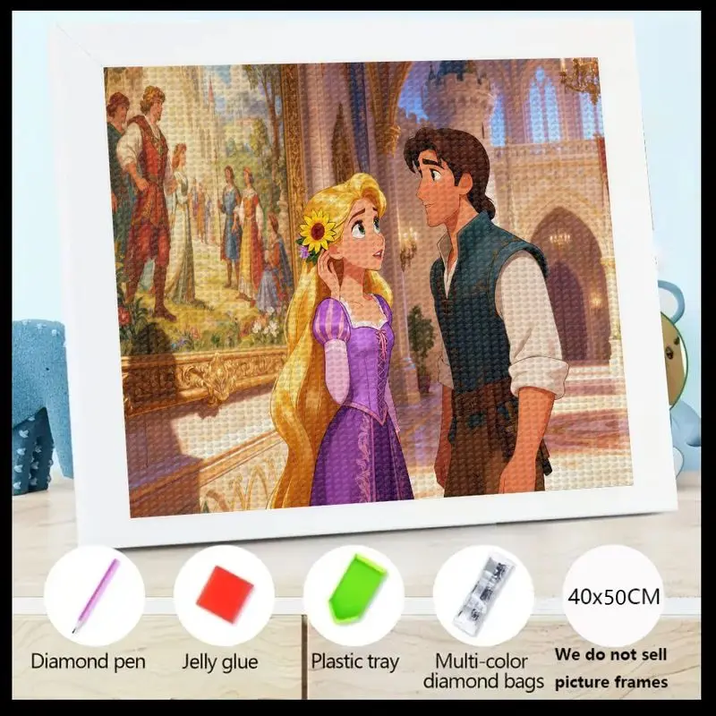 

1PC Disney Princess Tangled Rapunzel & Flynn Rider Diamond Painting Kit, 5D Full Drill Square Rhinestone Gem Art, DIY Large 40x5
