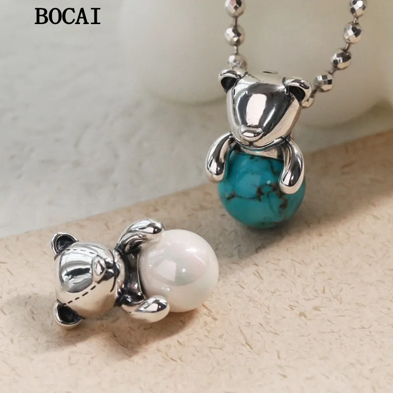 

NEW S925 Sterling Silver Small and Cute Bear Pendant Women's Gift