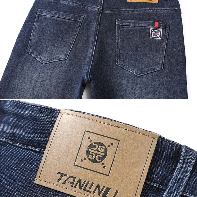 High End SLIM FIT Blackish กางเกงสีเทาผู้ชายข้อเท้าความยาวกางเกงความยืดหยุ่นพิมพ์กางเกงยีนส์ชายหลวมตรงแฟชั่น DENIM กางเกง