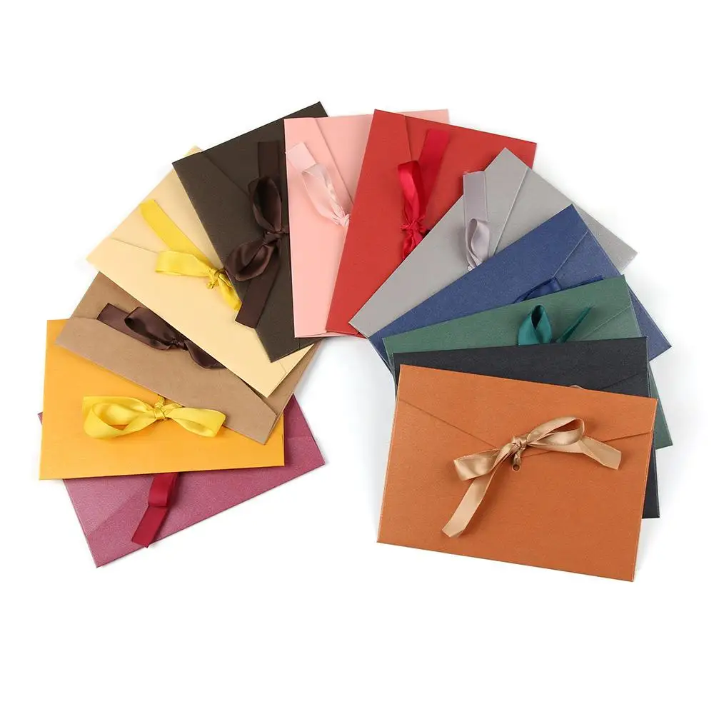 10pcs Pearlescent Paper Envelopes for Letters With Bow Multicolor Letter Envelope for Wedding Invitation Envelopes Gift Postcard