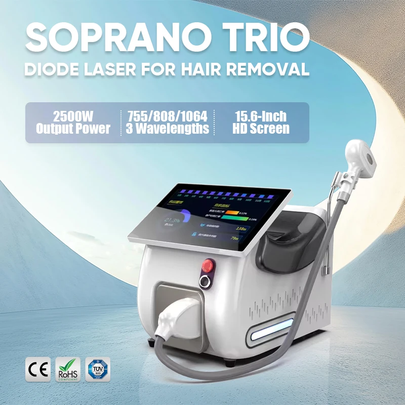 

Soprano Trio Diode Laser Hair Removal Machine 755 808 1064 Triple Wavelength Ice Cooling Painless Depilation Beauty Salon Device