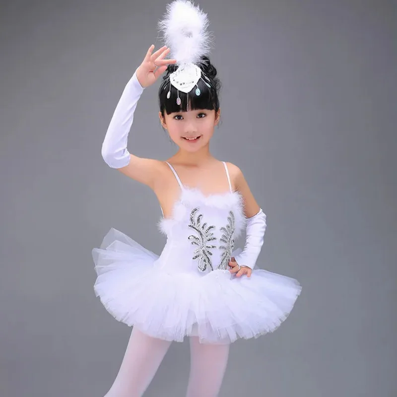 Profissional branco meninas cisne lago ballet vestidos bailarina trajes de dança para crianças vestido de dança desempenho tutu dancewear