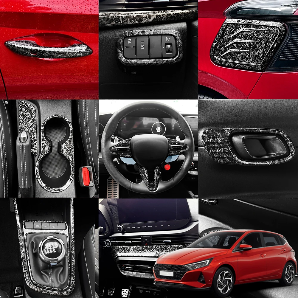 For Hyundai i20/N 2020-2026 Forged Black Exterior Door Handle Rearview Mirror Cover /Interior Trim Kit Tunning Accessories