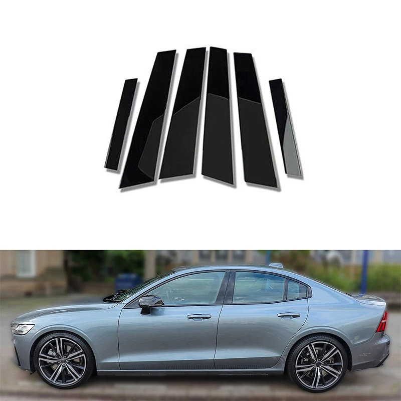 Car Door Window Column Center B C Pillars Post Trim Cover Fit For Volvo S60 2019 2020 2021 2022 2023  Glossy Black Auto Styling