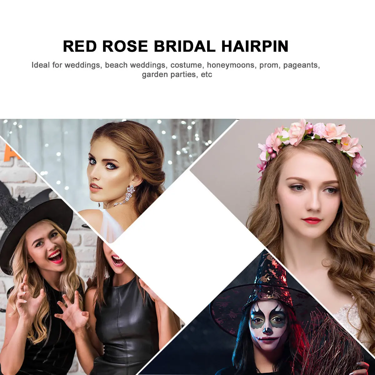 

Bridal Rose Headpiece in Red with Lace and Floral Hair Clip for Beach Wedding Costume Pageant Masquerade Ball Photo