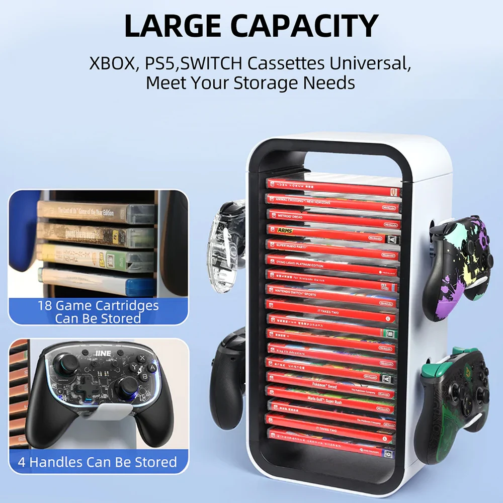 IINE Cassette Holder for Nintendo Switch PS5 Xbox Gamepads Storage Holder Controller Accessories Large Capacity Anti-Drop Design