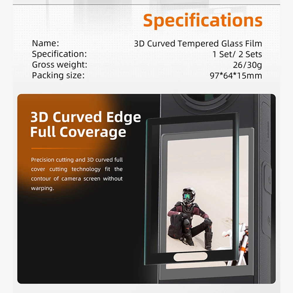 3D Curved Screen Protector Tempered Glass Film For Insta360 X5 X4 Display Screen Protective Film For Insta360 X5 Action Cameras