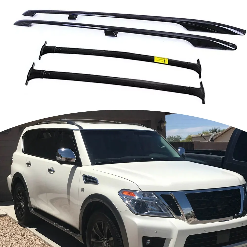 2PCS Roof Rail Racks Fits For Nissan Patrol Armada Y62 2017-2024 Cross Bars Luggage Carrier Silver Aluminium