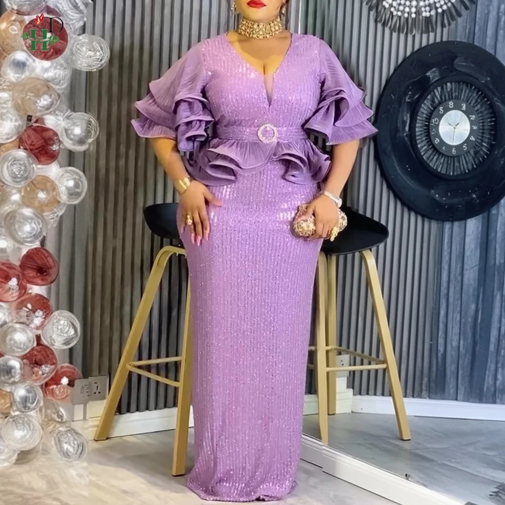 

H&D 2026 New Fashion African Party Dresses For Women Dubai Sequin Wedding Evening Gown Plus Size Elegant Turkey Christmas Dress