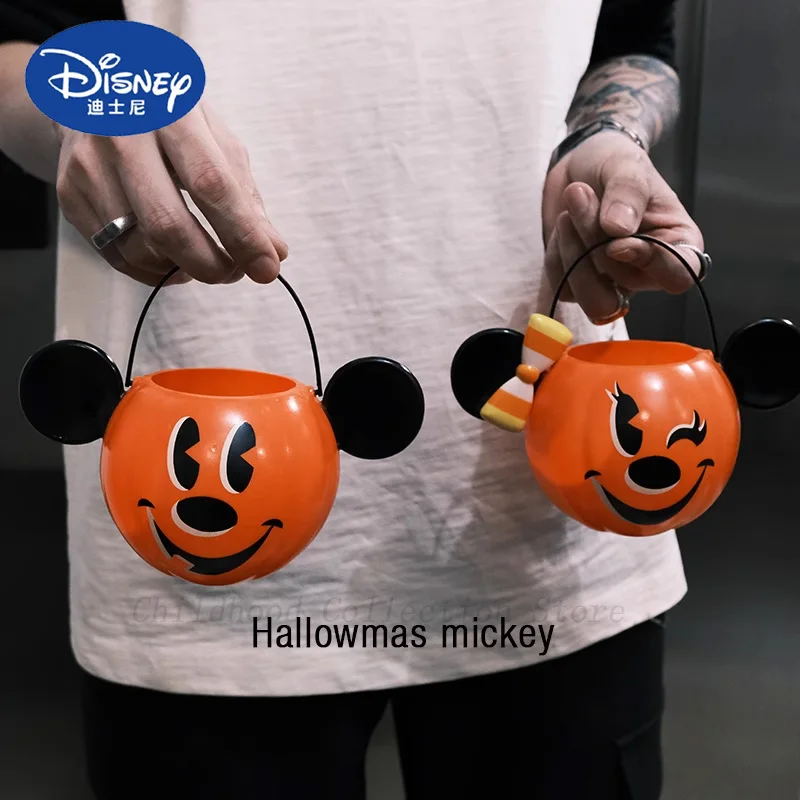 Kawaii Disney Halloween Mickey Minnie Pumpkin Basket Action Figure Toys Mickey Pumpkin Small Basket Creative Gifts For Children