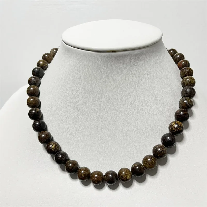 100% Natural Bronzite Moldavite Necklace With Iron Gemstone Beads Energy Stone Relief Yoga Chakra Muslim Tibetan Buddha view 6