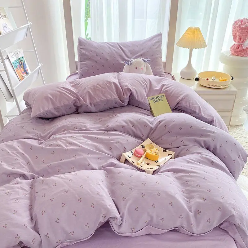 

Ins Style Bedding Set Fashion Solid Color Washed Cotton Without Comforter Pillowcases Sheet for Student Soft Home Textile