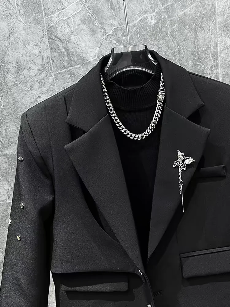 2025 spring fall new blazer design sense metal decoration korean version padded shoulder suit top men's trend