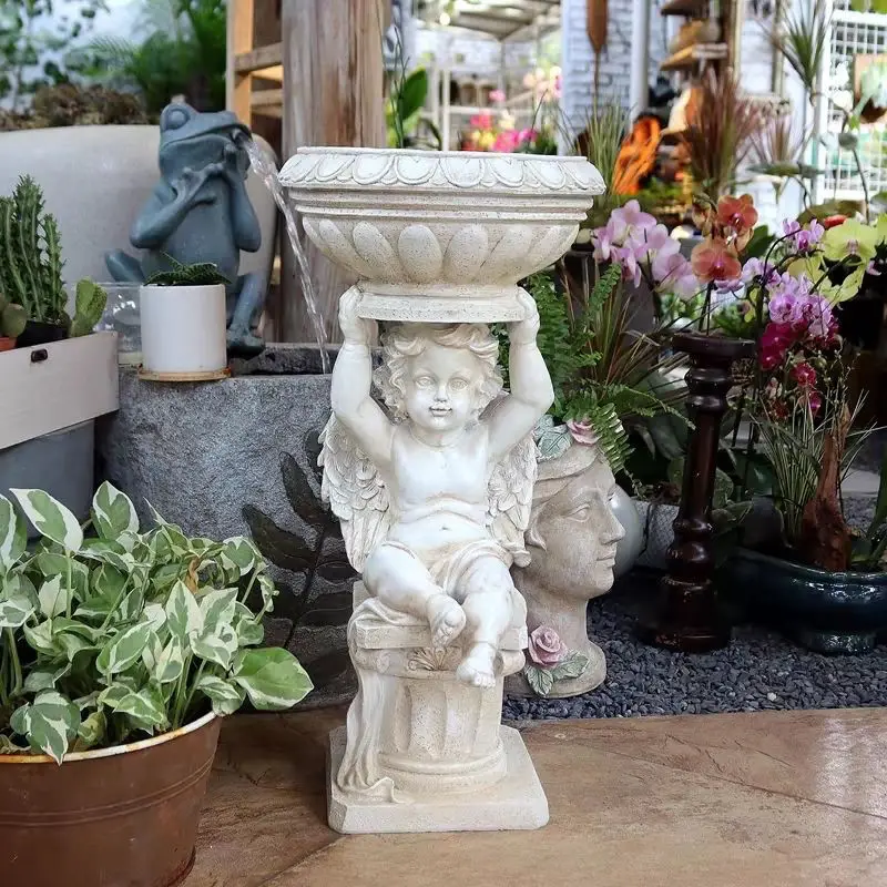 Vintage European Little Angel Villa Balcony Garden Ornament Large Roman Flower Pot Courtyard Decoration