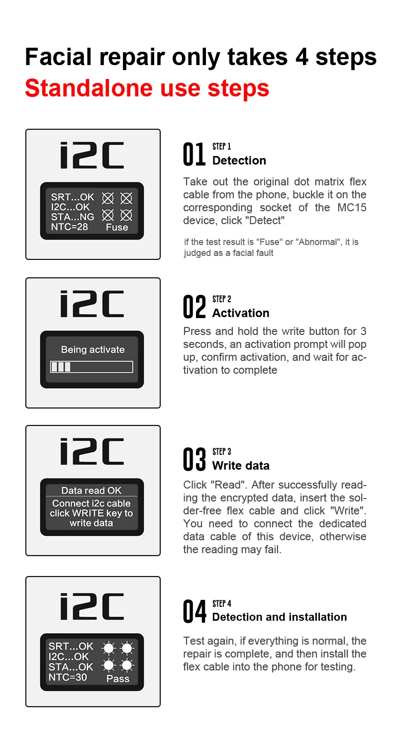 I2C MC15 페이스 ID 수리 무납땜 플렉스 케이블, 아이폰 X-15 도트 매트릭스 분해 프리 프로그래머 비제거 플렉스 케이블