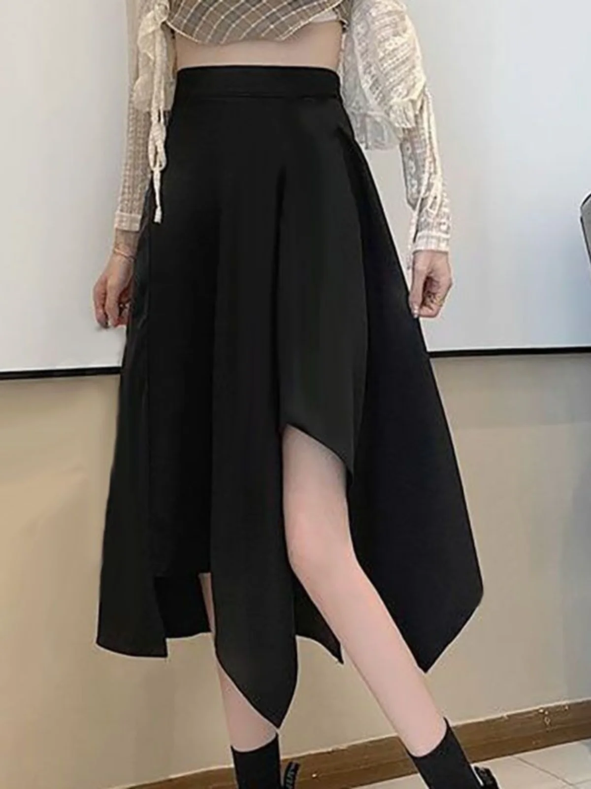 

Юбка миди с высокой талией, асимметричная, больших размеров, скрывающая живот и ноги, сексуальная, стройнящая, А-силуэт, для женщин, весна-лето