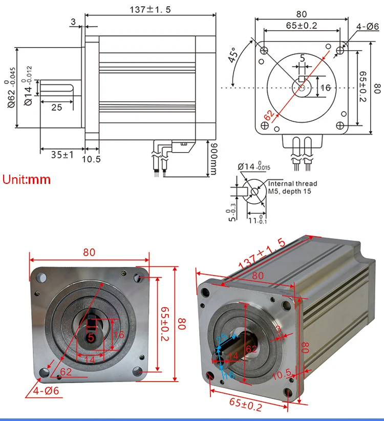 NEMA BLDC 80mm Brushless Motor with BLDC-50A Driver 24V 750W 3000rpm Square Flange 80mm Body Length 145mm