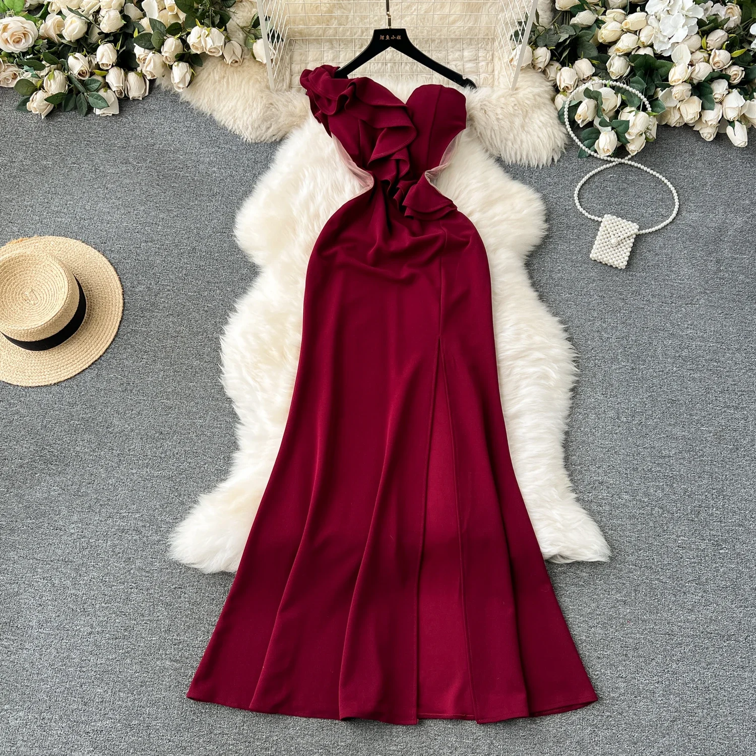 Sexy Sleeveless Folds Glitter Sequin V-neck Dress Chic Elegant Evening Party Luxury Robe Women High Waist Slim Ceremonial  Dress