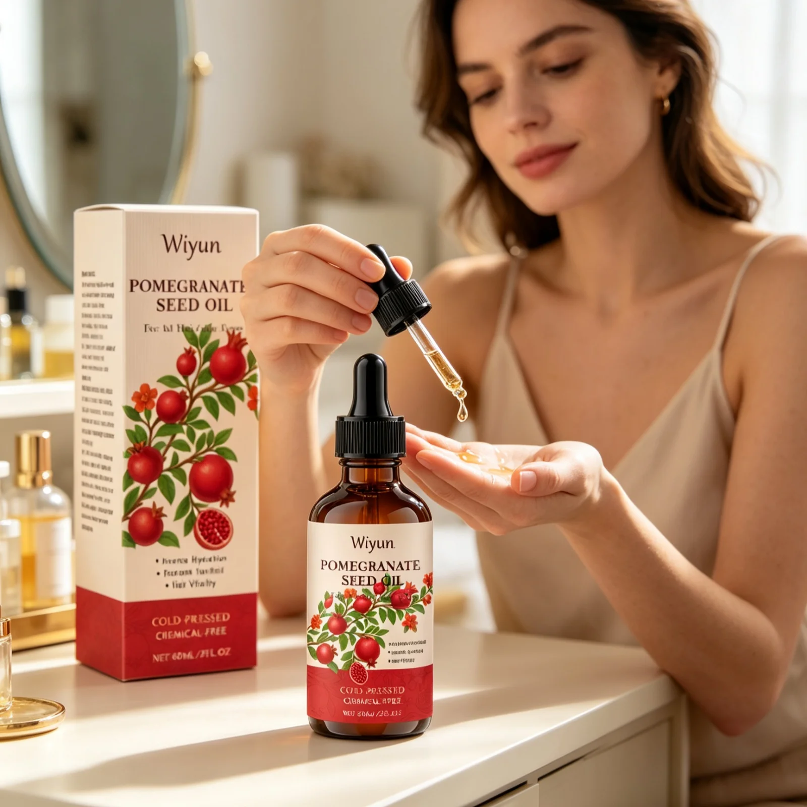 Wiyun Pomegranate Seed Oil Deep Moisture Skin Light Non Sticky Anti Frizz Soothing Dryness Boost Radiance Multi Purpose Care Oil