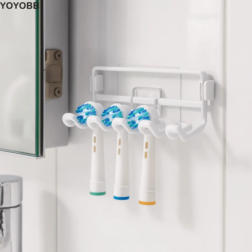 

4 Slots Multi-head Toothbrush Holder Metal Self Adhesive Electric Toothbrush Holder Space Saving Wall Mounted