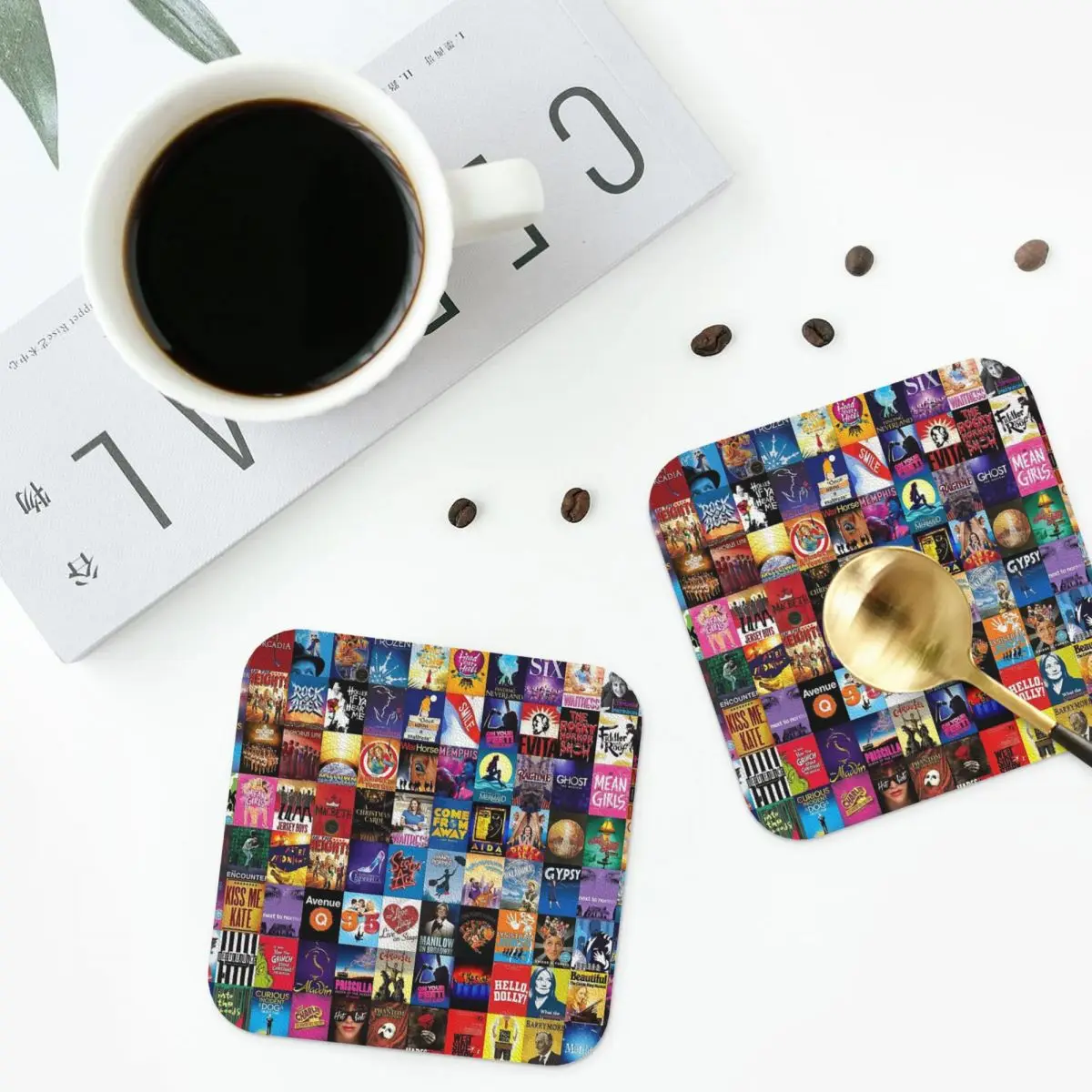 Broadway Theater Coasters Leather Placemats Non-slip Insulation Coffee Mats for Decor Home Kitchen Dining Pads Set of 4