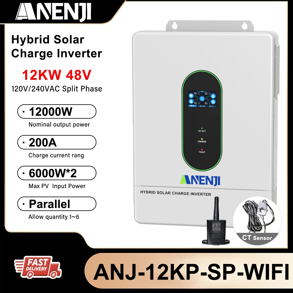 

12KW 48V Hybrid Solar Inverter Pure Sine Ware Parallel For PV 90-500Vdc Built-in 2* MPPT With WiFi