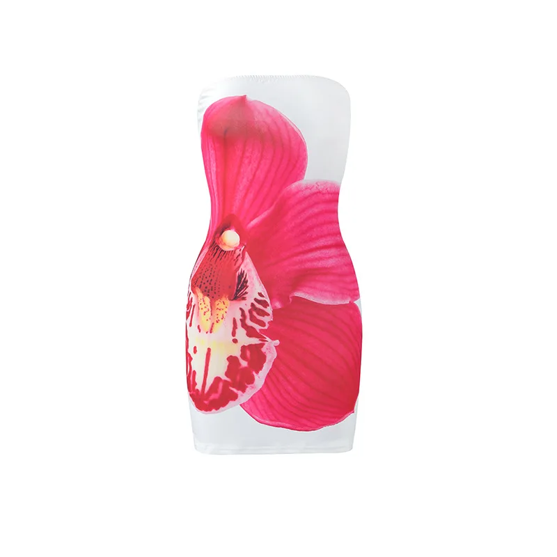 Summer Sexy Women's ort Slim Fit Tube Dr Floral Print Strapl Skirt Thi Milk Fiber Silk Fabric mid Waist Gown