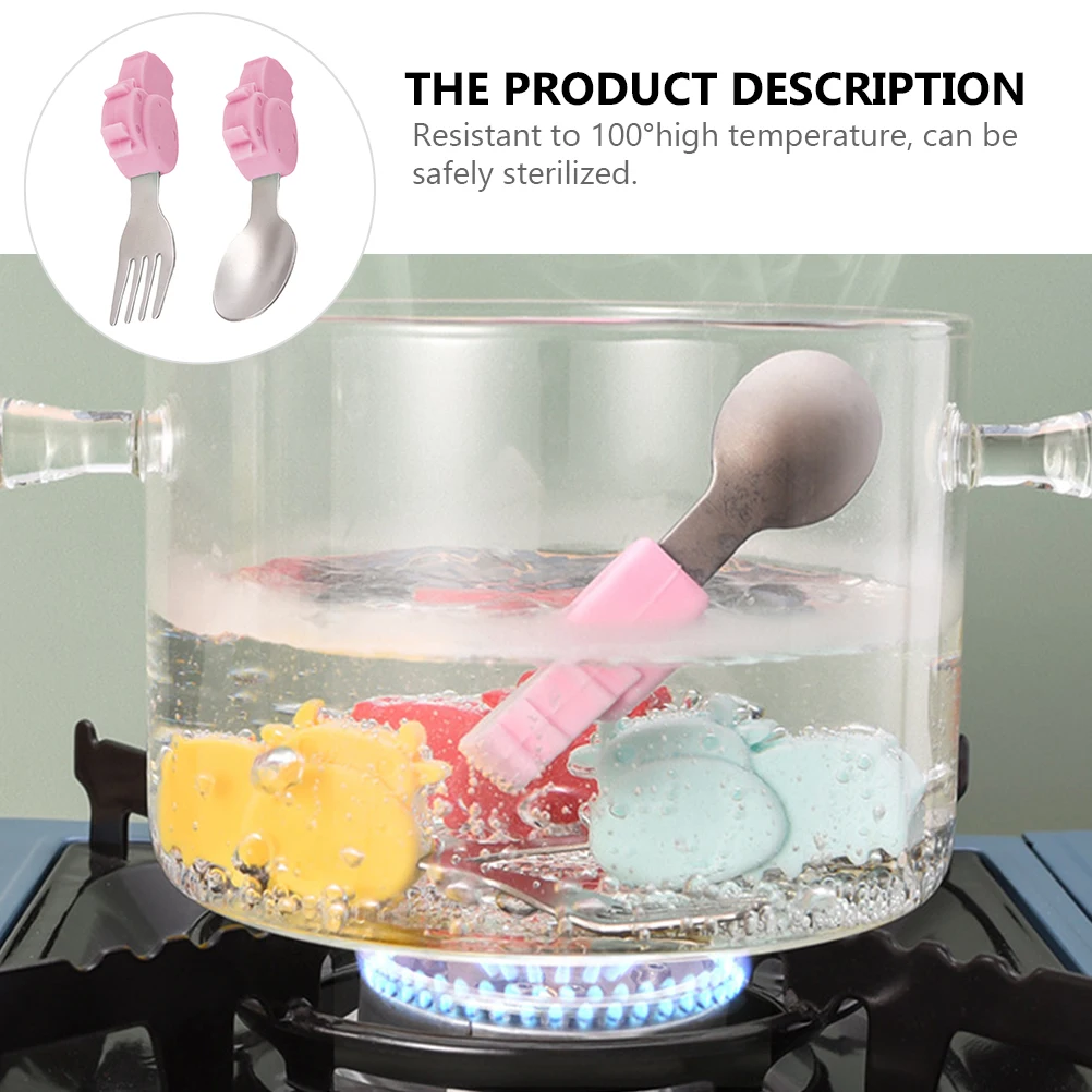 

Набор из 2 шт., детская вилка из нержавеющей стали, стальная силиконовая эргономичная детская посуда из силикагеля, детская посуда для еды малышей