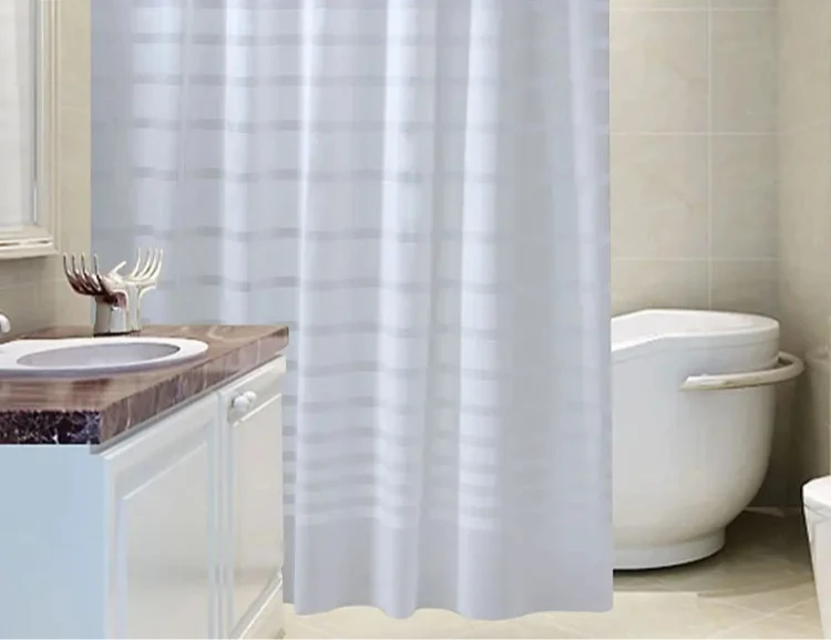 Shower Curtains White Stripe Simple Modern Style Curtain for Bathroom Water Resistant PEVA Fabric with Hooks 200cm Farmhouse
